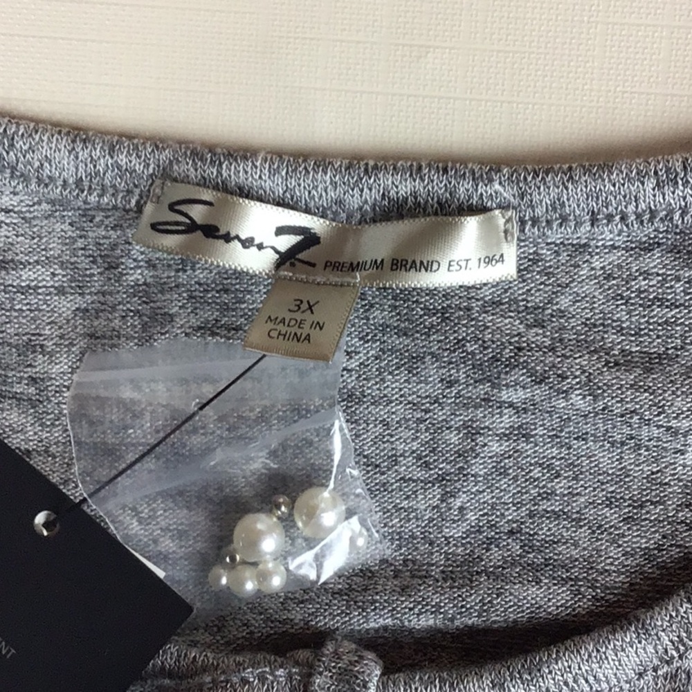 Seven7 Stretch Top Long Sleeve Pearl Beads Size 3X - Picture 3 of 8